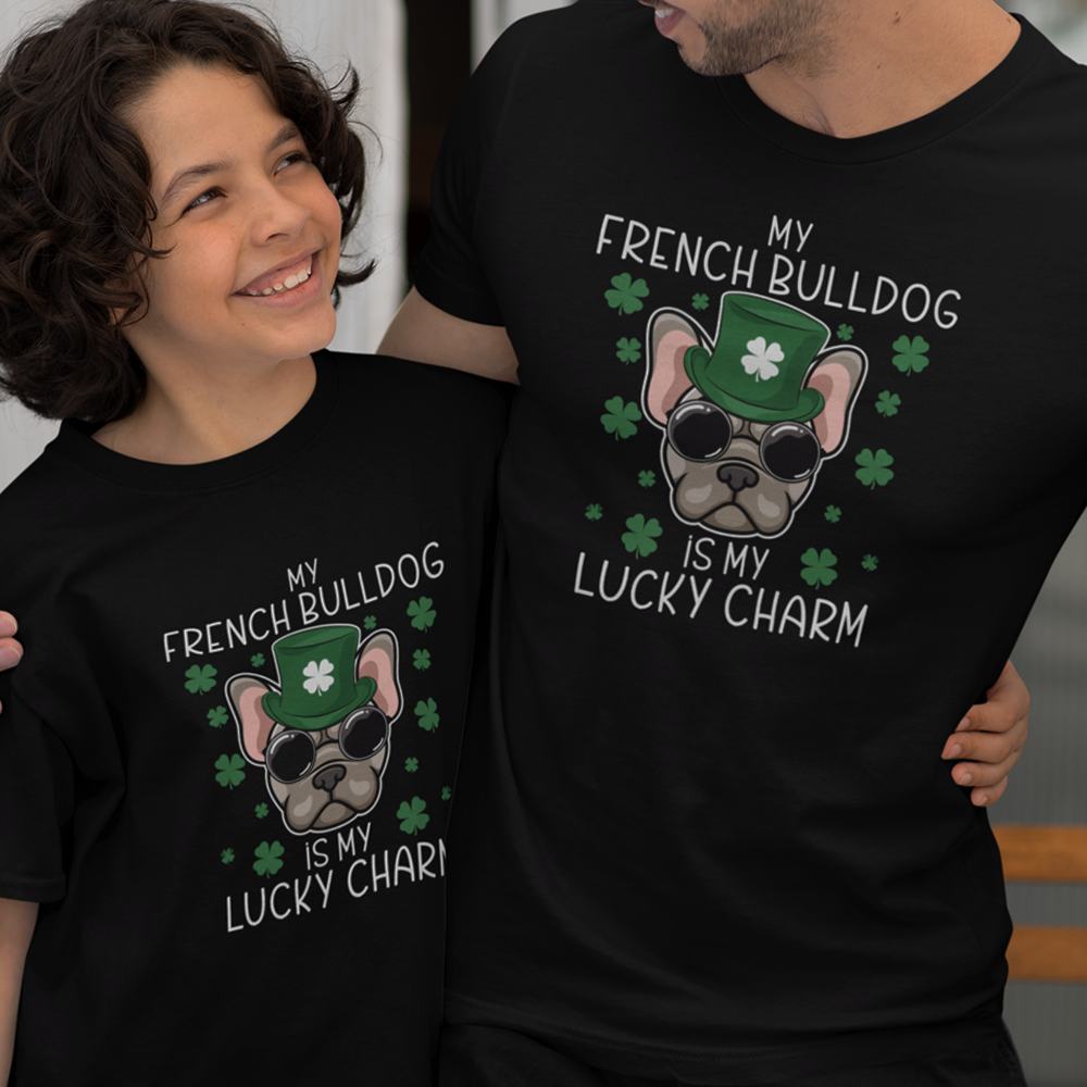 My French Bulldog Is my Lucky Charm Dad and Child Organic Cotton T-Shirts family Set (Set of 2)
