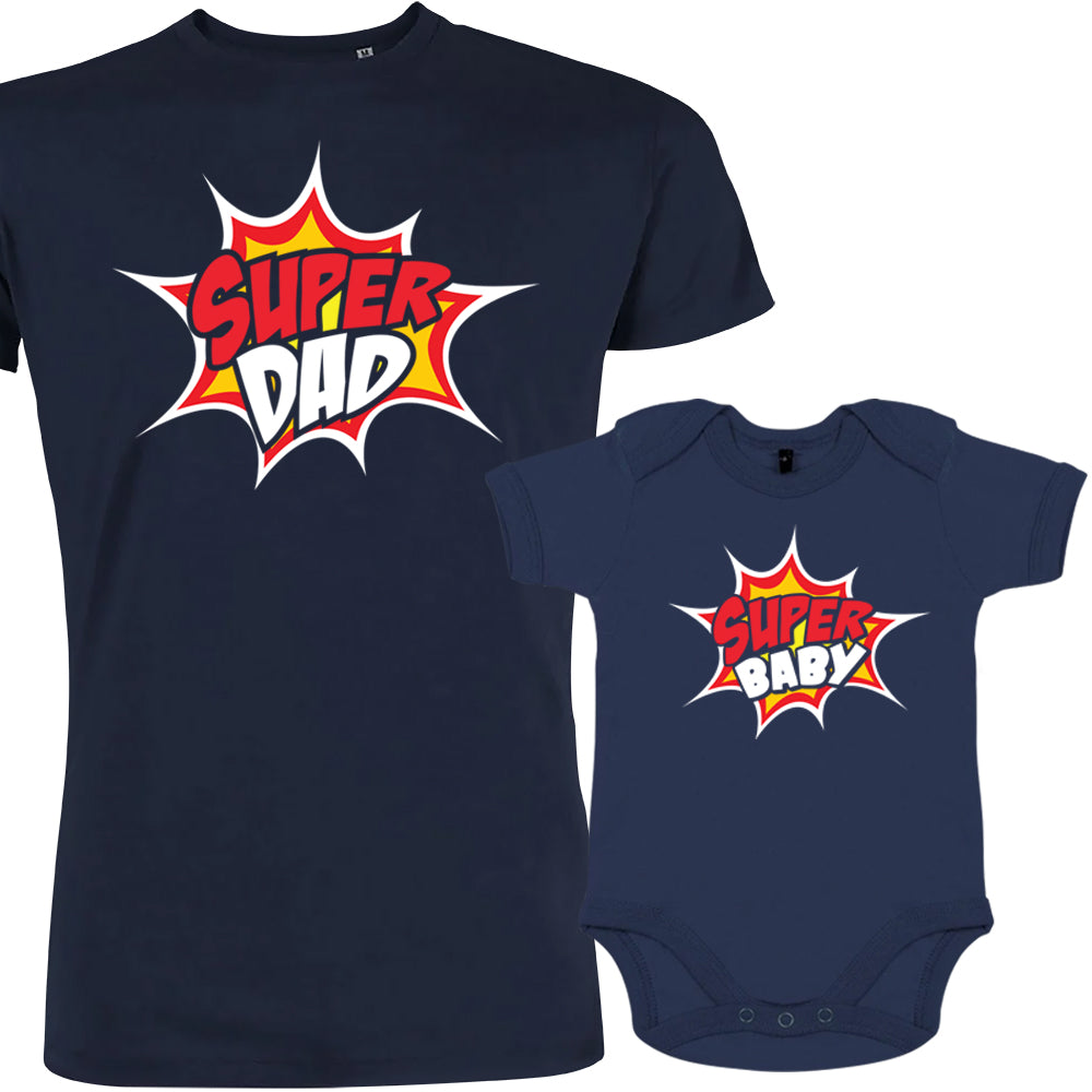 Super Dad and Super Baby Dad and Child Matching Organic Cotton Outfit