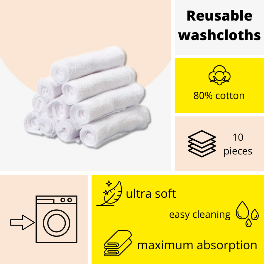 10 Pack Soft Baby Washcloths by Swisspers (White & Extra Large)
