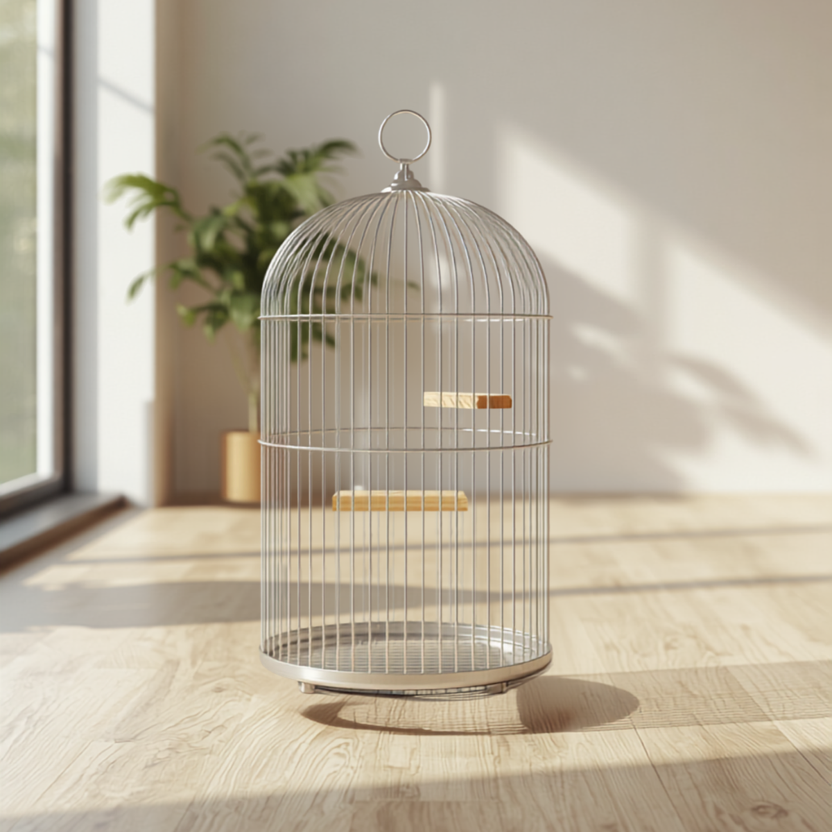 Sleek metal bird cage in a bright room - Pet Cages