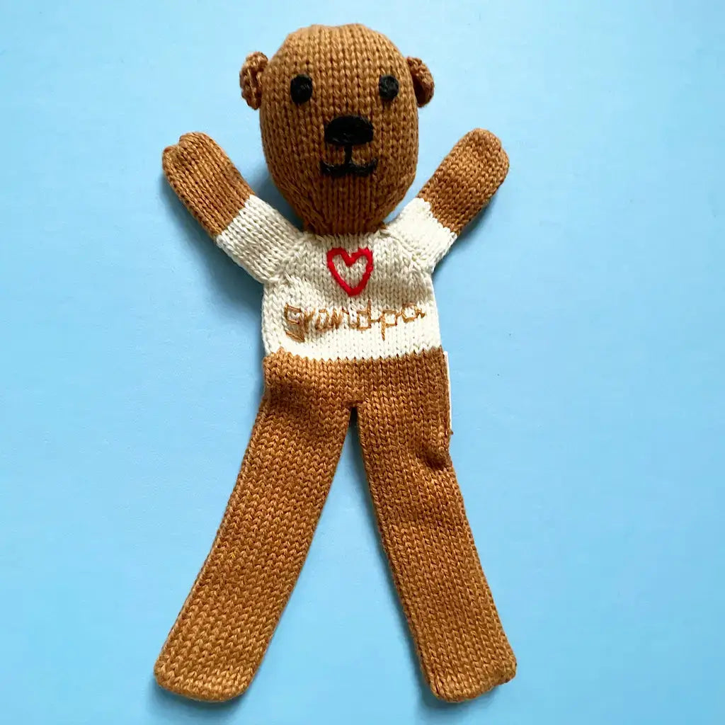 Handknit organic cotton Grandpa Teddy Bear
