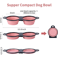 Collapsible Dog Dual Bowls Reinforced Rim 180 Degrees Flip Over Foldable Double Bowl With Lock Clips More Stable Dog Tra
