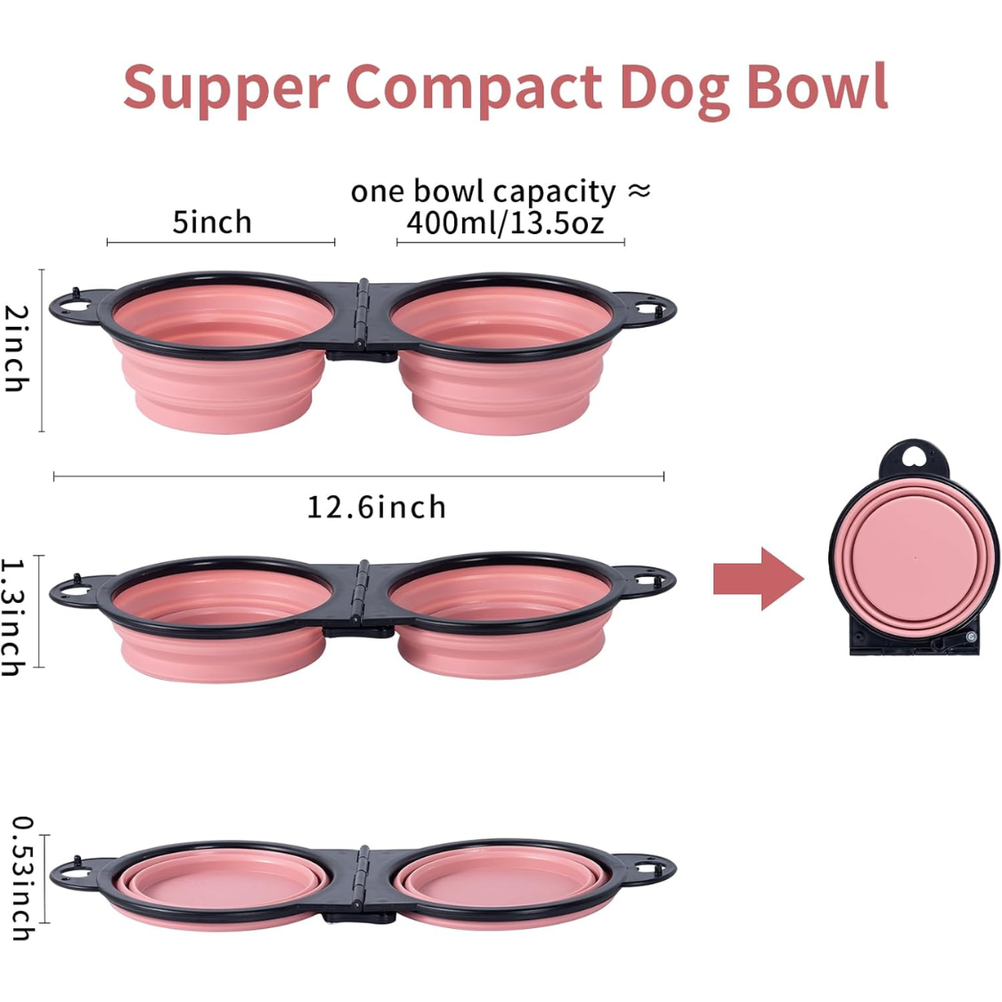 Collapsible Dog Dual Bowls Reinforced Rim 180 Degrees Flip Over Foldable Double Bowl With Lock Clips More Stable Dog Tra