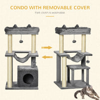 39.25'' Cat Tree Tower Multi-Level Kitten House with Scratching Post Condo Hammock Bed Ball Toy - Gray