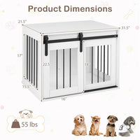 31.5" Dog Crate Furniture With Sliding Barn Door, Wooden Dog Kennel End Table For Indoor Use - White