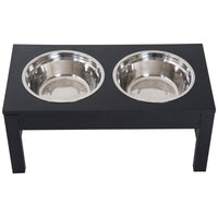 23" Modern Decorative Raised Dog Bowls, Wooden Heavy Duty Pet Food and Water Bowl, Elevated Feeding Station, Black