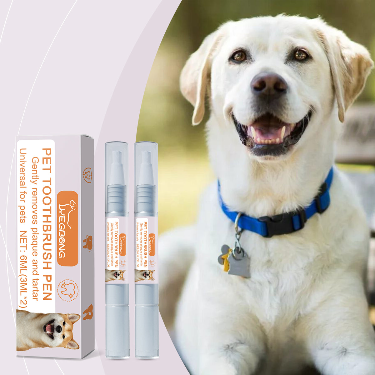 Pet Dental Toothbrush Pen 2Pack Dog Cat Plaque Tartar Remover, Freshen Breath & Soothe Gums