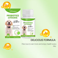 Pet Probiotics & Vitamin Tablets For Dogs & Cats, Gut Health Supplement, Support Digestion & Immune System, 80 Chewable 