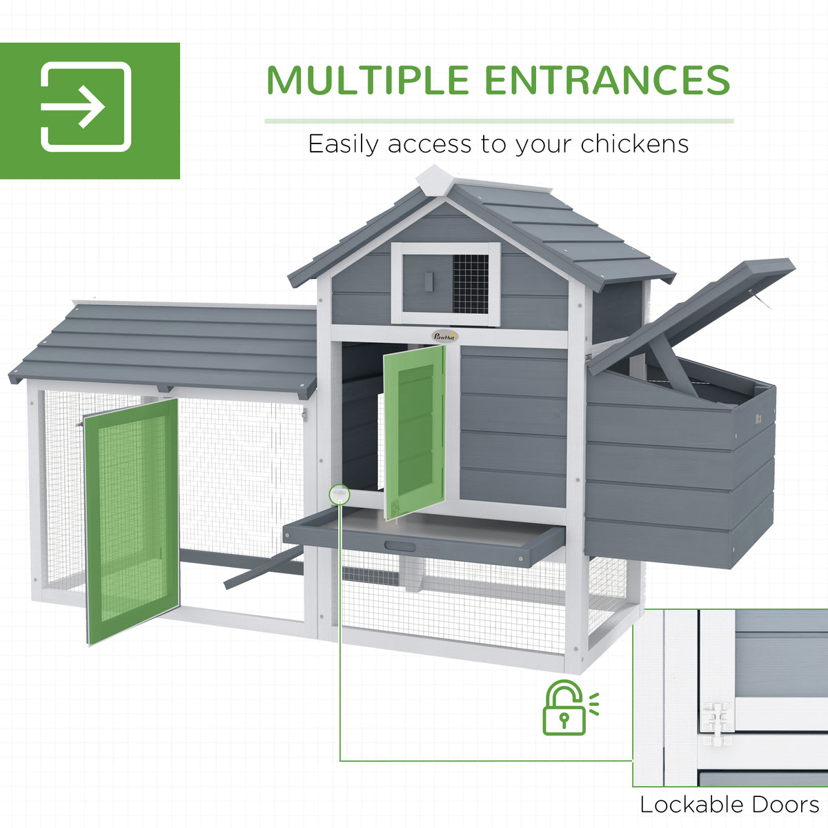 59" Small Wooden Chicken Coop Hen House Poultry Cage for Outdoor Backyard with 2 Doors, Nesting Box and Removable Tray, 