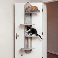 Door Hanging Cat Tree 5-Level Height Adjustable 4-Tier Climber No-Drill for Apartment Grey