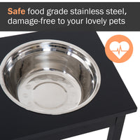 23" Modern Decorative Raised Dog Bowls, Wooden Heavy Duty Pet Food and Water Bowl, Elevated Feeding Station, Black