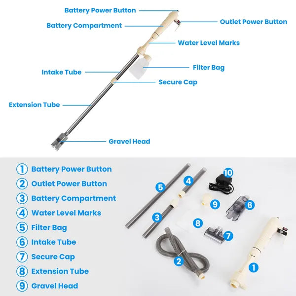Multifunctional Electric Aquarium Gravel Cleaner Kit Length Adjustable Automatic Fish Tank Vacuum Cleaner