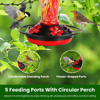 1Pc Glass Hummingbird Feeder 33OZ Hand Blown Hummingbird Feeder With 5 Flower Feeding Port Perch Ant Moat Hanging Hook S