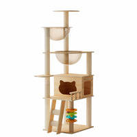 59" Modern Cat Tower, Wood Cat Tree Tower for Indoor Cats, Cat Treewith Sisal-Covered Scratching Posts and Top Perch, Ca
