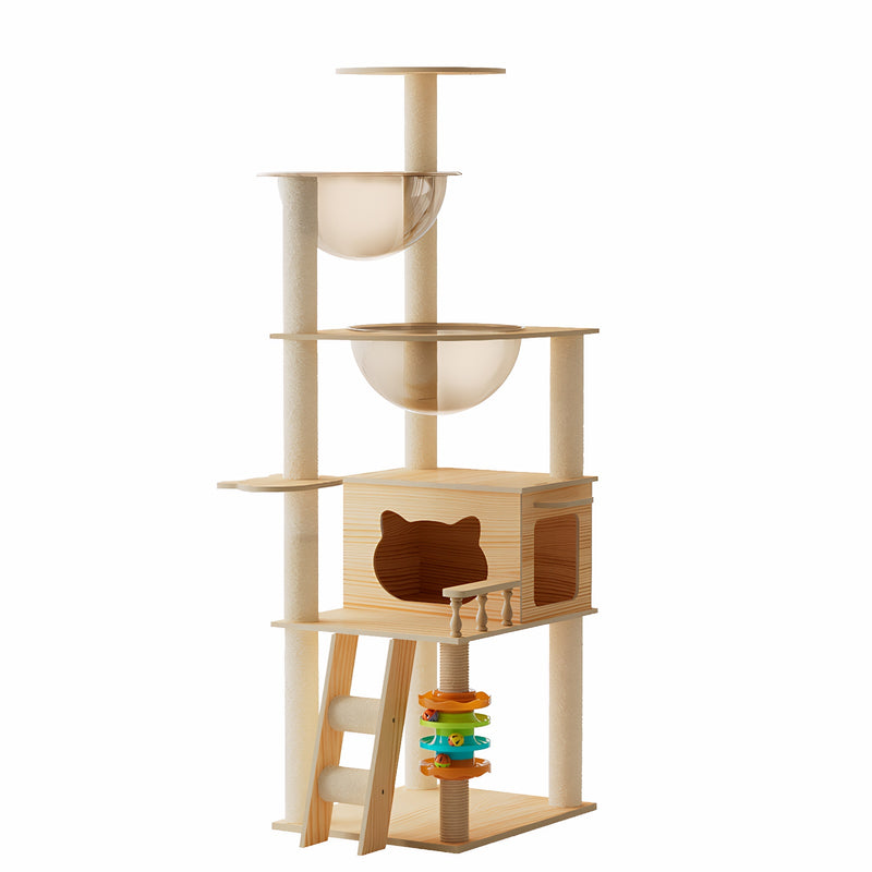 59" Modern Cat Tower, Wood Cat Tree Tower for Indoor Cats, Cat Treewith Sisal-Covered Scratching Posts and Top Perch, Ca