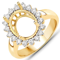 0.54 Carat Genuine White Diamond 14K Yellow Gold Semi Mount Ring - holds 11x9mm Oval Gemstone