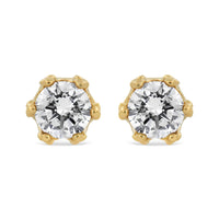 14K Yellow Gold 2.0 Cttw Round Diamond Crown Stud Earrings (I-J Color, I1-I2 Clarity)