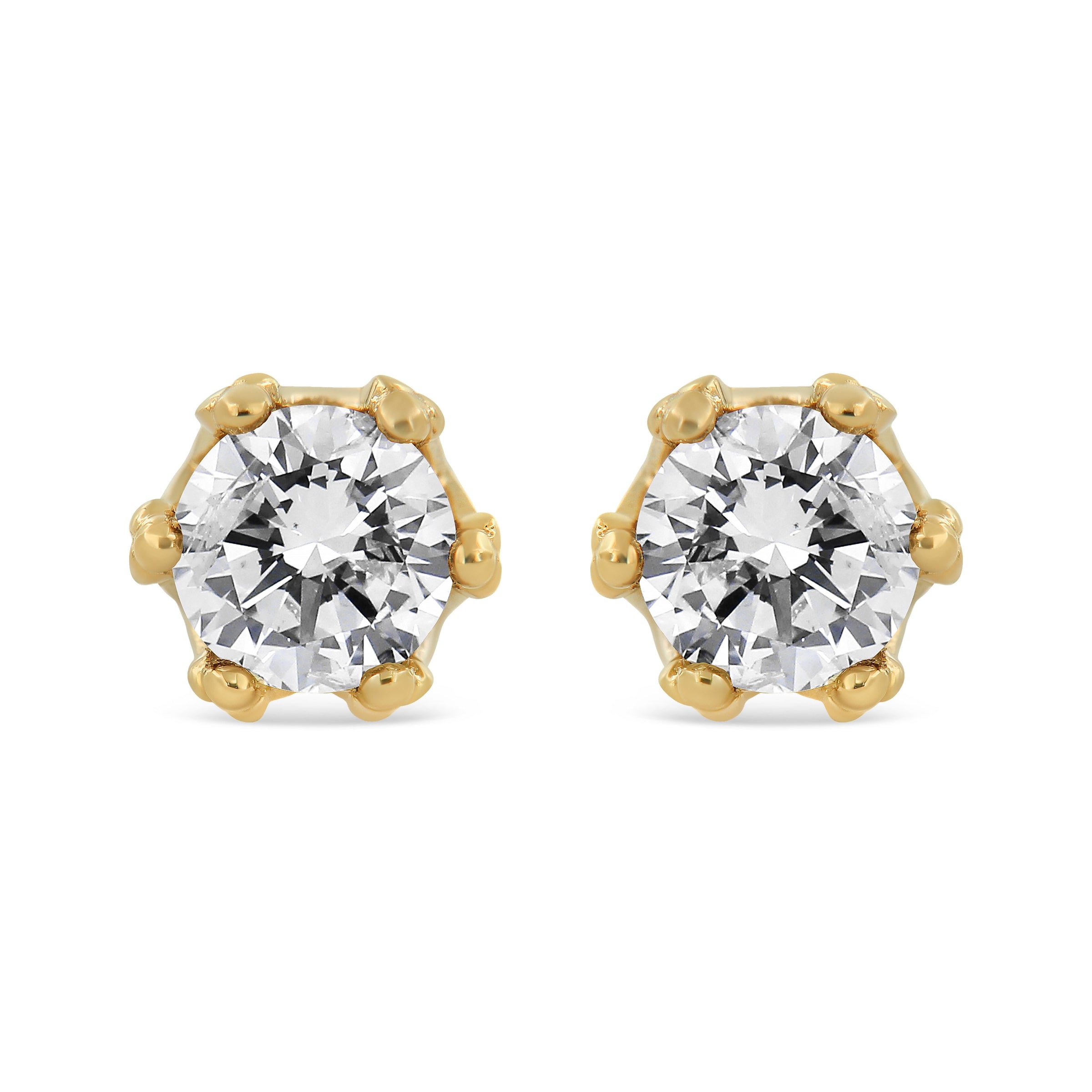 14K Yellow Gold 2.0 Cttw Round Diamond Crown Stud Earrings (I-J Color, I1-I2 Clarity)