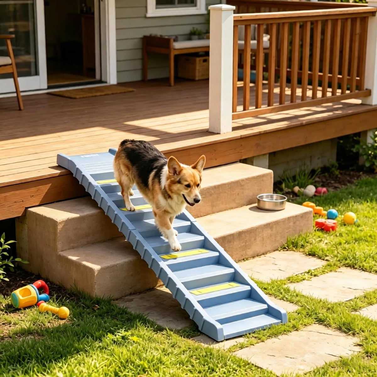 Gray Portable Dog Ramp Foldable Stairs for Medium Small Dogs to Get on Car Truck SUV