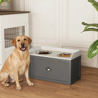 Pet Feeding Station Pet Dish Bowl Set With Storage, 2 Elevated Dog Bowls For Large Sized Dogs, Gray
