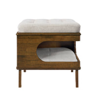 Letitia Rubber Wood Cat Bed Ottoman, 2-in-1 Tufted Pet Ottoman with Cat Cave, Multi-Functional Footstool with Cat Hideaw