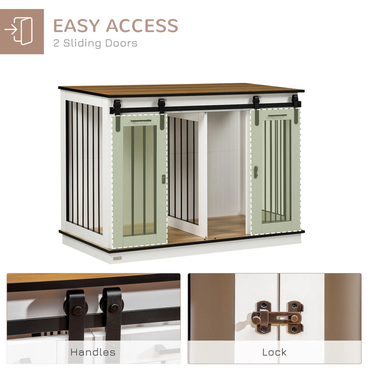47in Dog Crate Furniture with Divider Panel, Wooden Dog Kennel TV Stand for Large Breeds, Pet House Side Table for 2 Sma