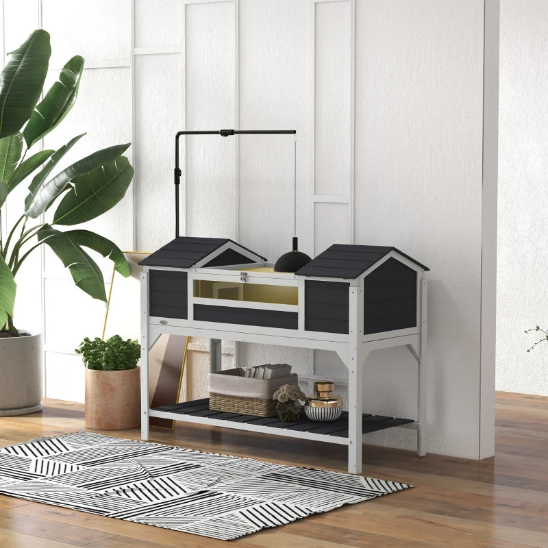 Tortoise Enclosure Tortoise House With Adjustable Lamp Holder Storage Shelf, Dual Main Houses, Openable Lid, Gray