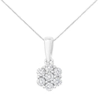 14K White Gold 1/2 cttw Prong Set Round-Cut Diamond 7 Stone Floral Cluster 18" Pendant Necklace (H-I Color, I1-I2 Clarity)