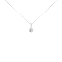 14K White Gold 1/2 cttw Prong Set Round-Cut Diamond 7 Stone Floral Cluster 18" Pendant Necklace (H-I Color, I1-I2 Clarity)