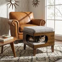 Letitia Rubber Wood Cat Bed Ottoman, 2-in-1 Tufted Pet Ottoman with Cat Cave, Multi-Functional Footstool with Cat Hideaw