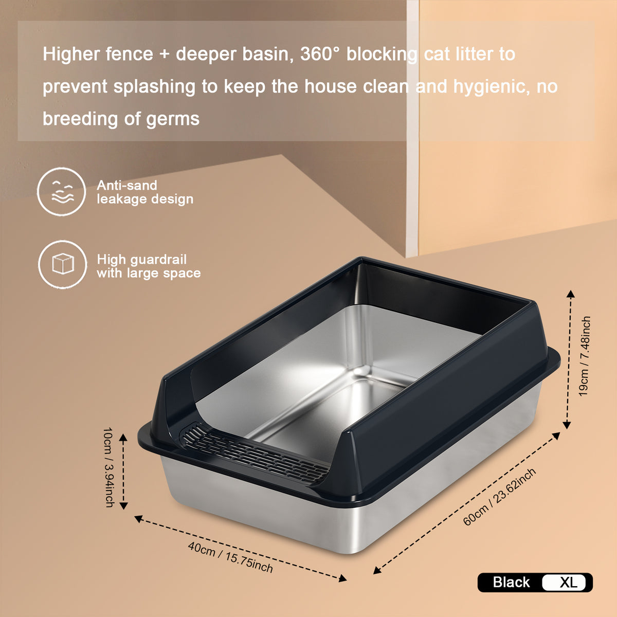 Oversized Stainless Steel Litter Box, Semi-enclosed Splash-proof And Leak-proof Design, Removable Lid, Suitable For Big 