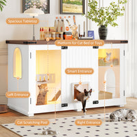 47.25 Large Cat Litter Box Enclosure With LED Light, Hidden Litter Box Furniture, Cat House With Stairs And Cat Scratchi