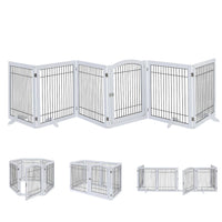 6-Panel Freestanding Wooden Dog Playpen & Pet Gate, 144"L x 31.5"H – Lockable Gate, No Wall Mounting, White/Espresso