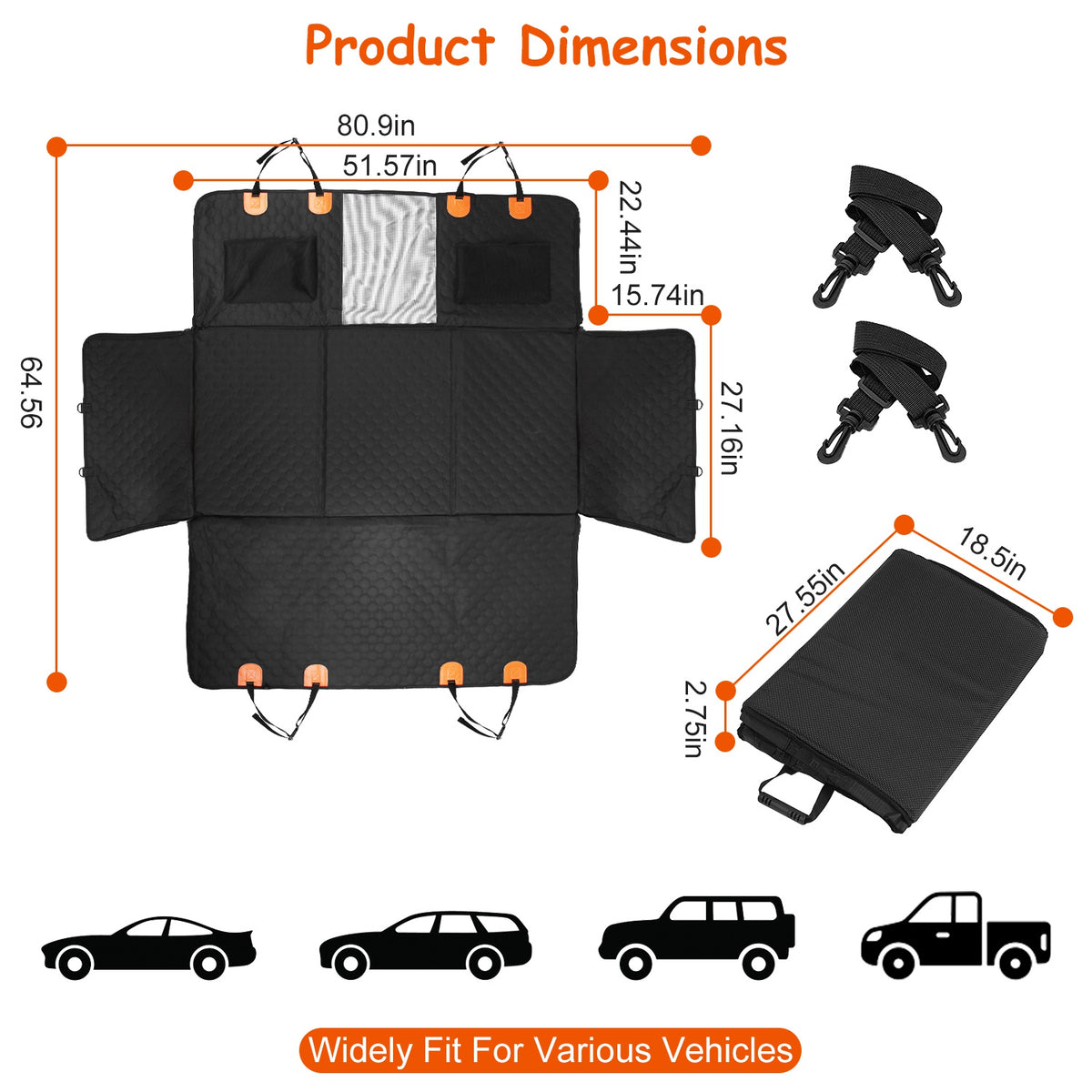 Dog Car Back Seat Cover With Zipper Mesh Window Storage Bags Waterproof 600D Oxford Cloth Car Seat Protector With Slide 