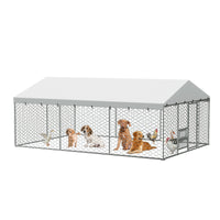 15x10 FT Large Outdoor Dog Kennel with Canopy, Heavy Duty Galvanized Steel Frame, Waterproof Cover, Built-in Elevated Fe