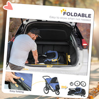 3 Wheels Dog Stroller W One-Hand Fold, Rubber Wheels, Storage Bag, Soft Cushion, For Small & Medium Dogs, Blue