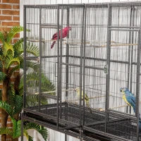 Rolling L Bird Cage W Storage Shelf Perch Food Container