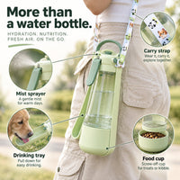 3in1 Dog Water Bottle With Mist Sprayer & Food Storage, Portable Pet Travel Water Dispenser For Walking Hiking Camping