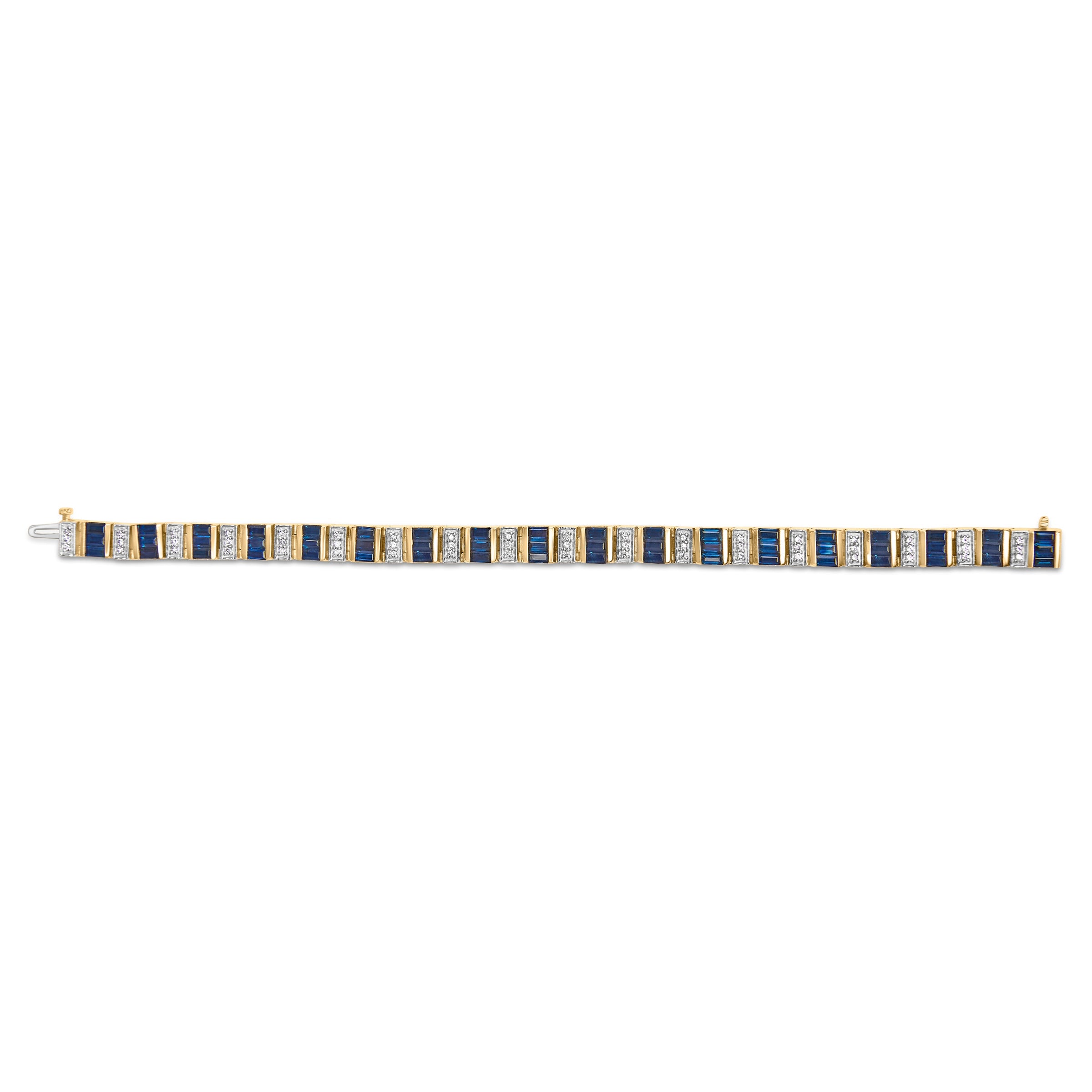 14K Yellow Gold 2/5 Cttw Diamond & 8.0 Cttw Baguette Cut Blue Sapphire Alternating Link Bracelet (G-H Color, VS1-VS2 Clarity) - 7" Inches