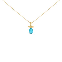 14K Yellow Gold and Blue Quartz Pacifier Pendant Necklace - 18" Inches