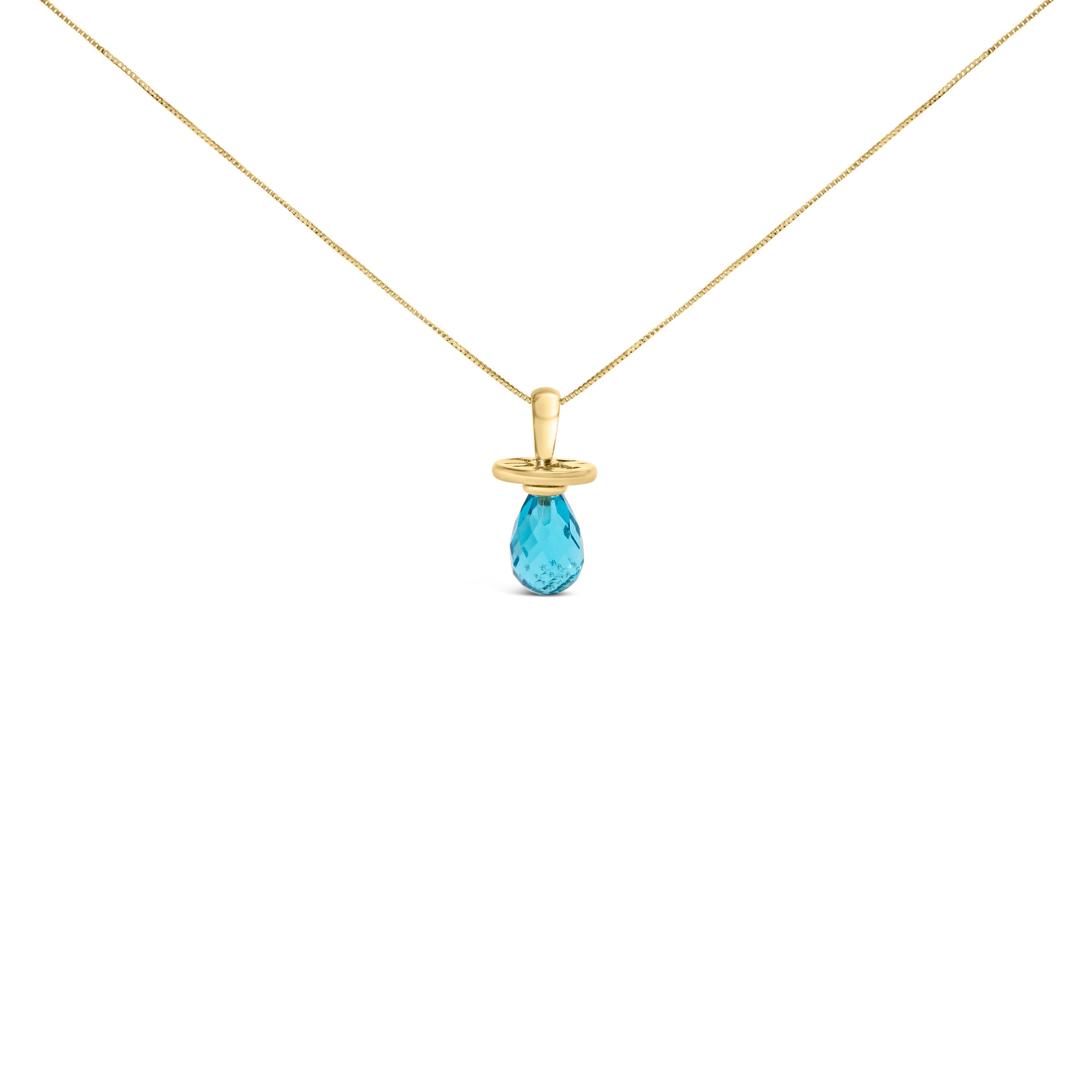 14K Yellow Gold and Blue Quartz Pacifier Pendant Necklace - 18" Inches