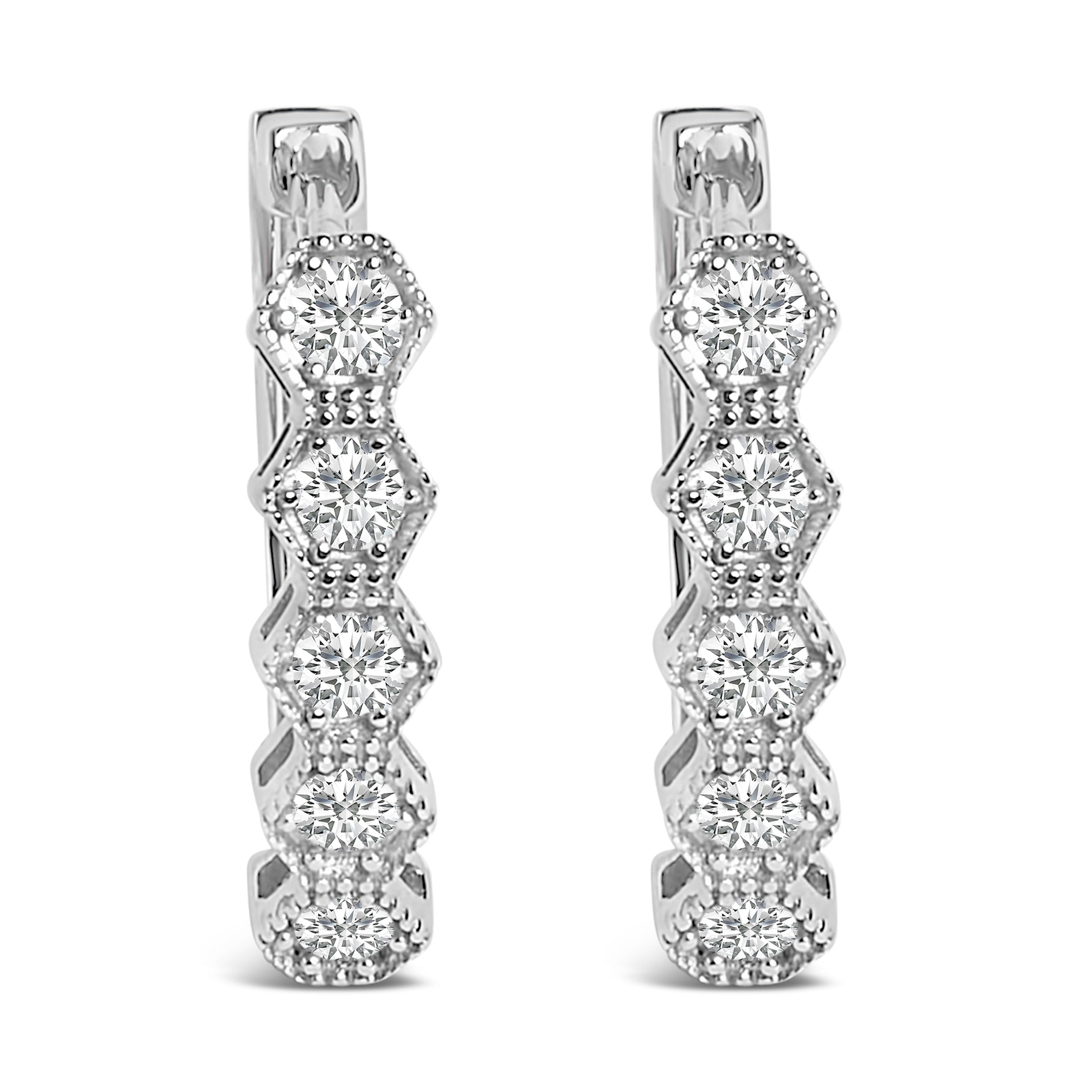 14K Gold 1/2 Cttw Diamond Earring Zig-Zagging Geometric Hoop Earrings (G-H Color, SI1-SI2)