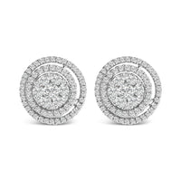 14K Gold 1 3/8 Cttw Diamond Cluster and Double Halo Stud Earring (G-H Color, SI1-SI2 Clarity)