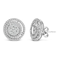 14K Gold 1 3/8 Cttw Diamond Cluster and Double Halo Stud Earring (G-H Color, SI1-SI2 Clarity)