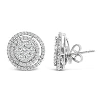 14K Gold 1 3/8 Cttw Diamond Cluster and Double Halo Stud Earring (G-H Color, SI1-SI2 Clarity)