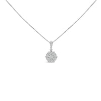 14K White Gold 1 1/5 Cttw Diamond Composite Cluster Pendant Necklace (F-G Color, VS2-SI1 Clarity) - 18" Inches