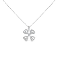 14K White Gold 5/8 Cttw Diamond 4 Leaf Floral Pendant Necklace (H-I Color, I1-I2 Clarity) - 18" Inches