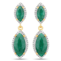 4.21 Carat Dyed Emerald and White Diamond .925 Sterling Silver Earrings