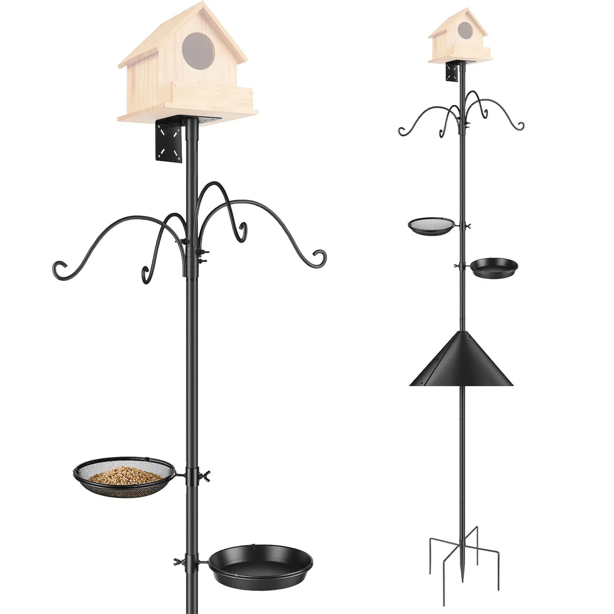 94Inch Squirrel Proof Bird Feeder Pole Heavy-Duty Bird House Pole Outdoor Bird Feeding Station with 5 Adjustable Heights