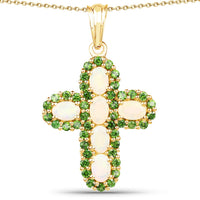 14K Yellow Gold Plated 3.11 Carat Genuine Ethiopian Opal and Chrome Diopside .925 Sterling Silver Pendant